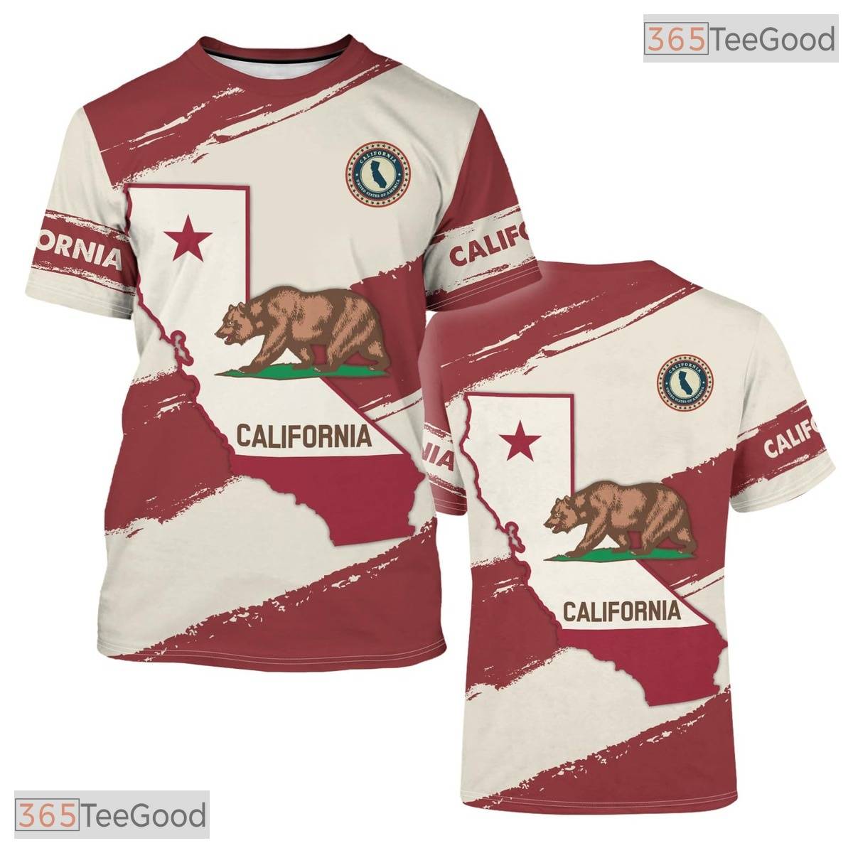 California State Red Novelty Graphic 3D Printed Casual Unisex Short Sleeve T-Shirt