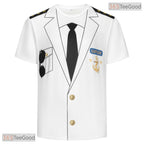 White Captain Sailor Uniform Costume Novelty 3D Printed Casual Unisex T-Shirt Styles