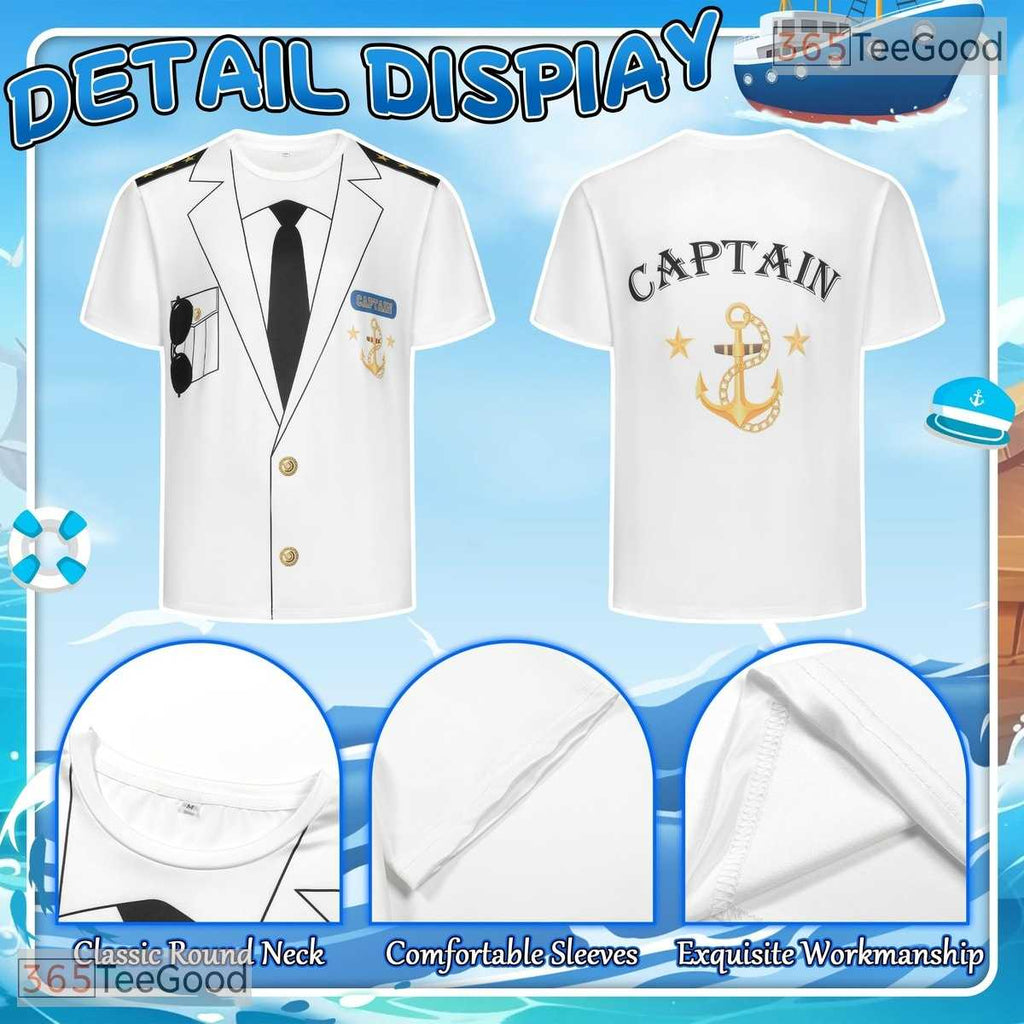 White Captain Sailor Uniform Costume Novelty 3D Printed Casual Unisex T-Shirt Styles