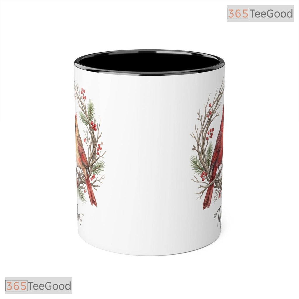 Cardinal Couple Together Winter Wreath Design Nature Lover Colorful Ceramic Accent Mug