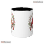 Cardinal Couple Together Winter Wreath Design Nature Lover Colorful Ceramic Accent Mug
