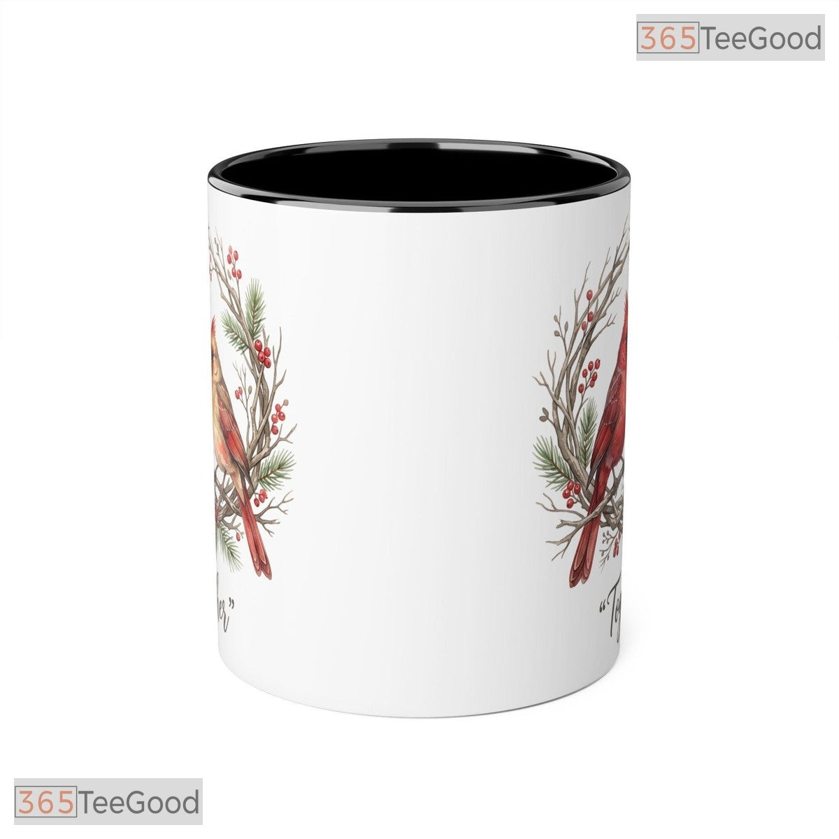 Cardinal Couple Together Winter Wreath Design Nature Lover Colorful Ceramic Accent Mug