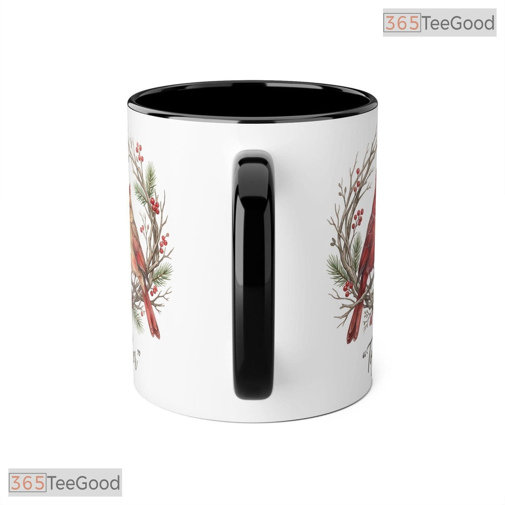 Cardinal Couple Together Winter Wreath Design Nature Lover Colorful Ceramic Accent Mug