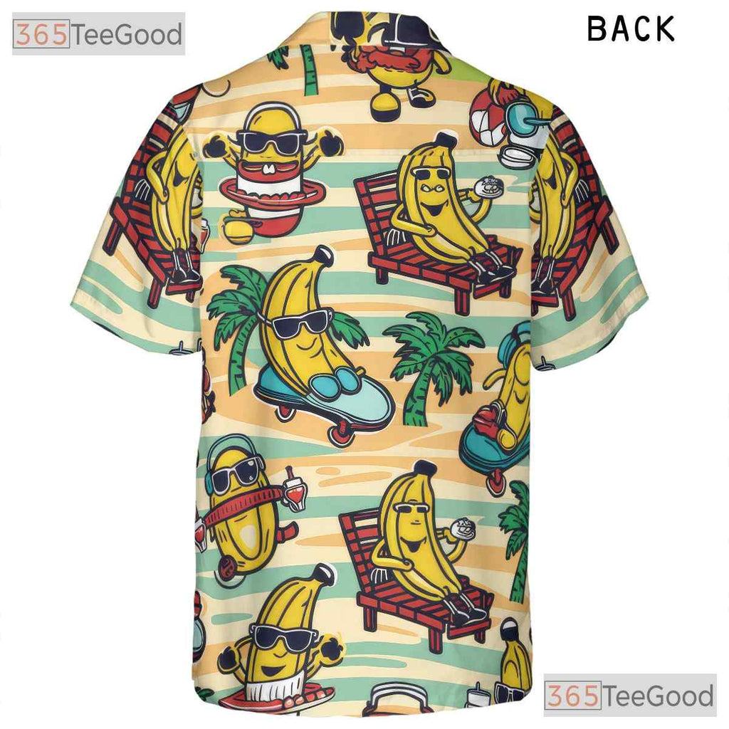 Cartoon Tropical Banana Pattern Aloha Beachwear Hawaiian Tee Unisex Summer Top