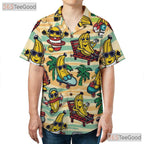 Cartoon Tropical Banana Pattern Aloha Beachwear Hawaiian Tee Unisex Summer Top