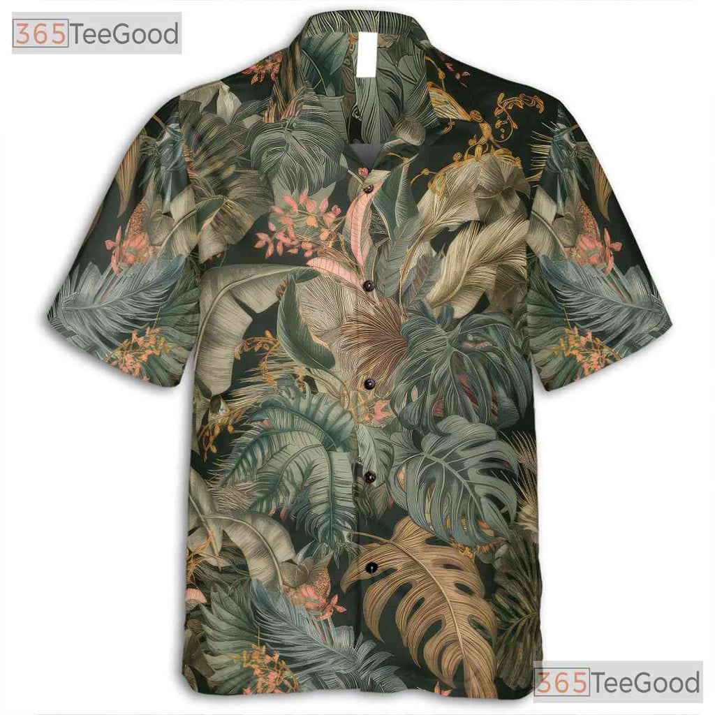 Casual Tropical Palm Leaf Hawaiian Shirt Unisex Summer Top Luau Beachwear