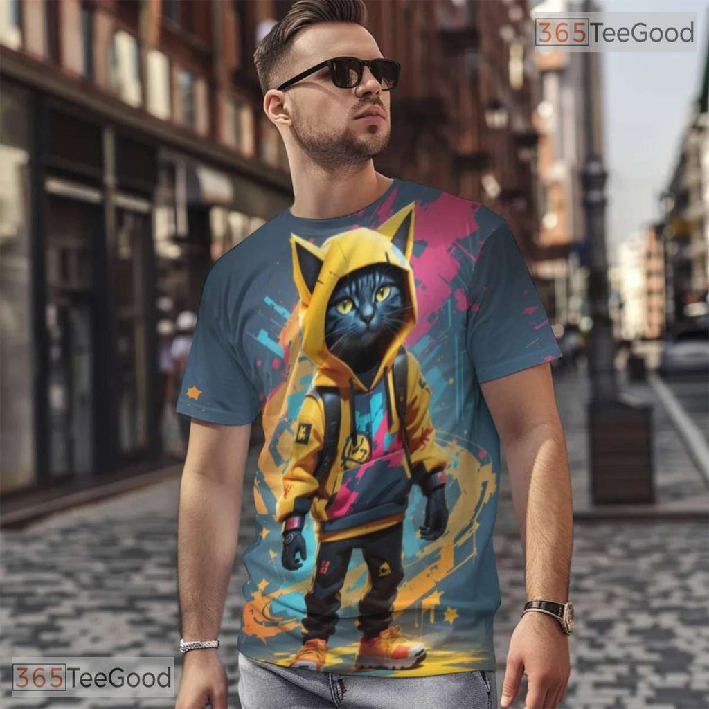 Cute Cat Urban Graffiti Art Pattern 3D Printed Casual Unisex Short Sleeve Tee
