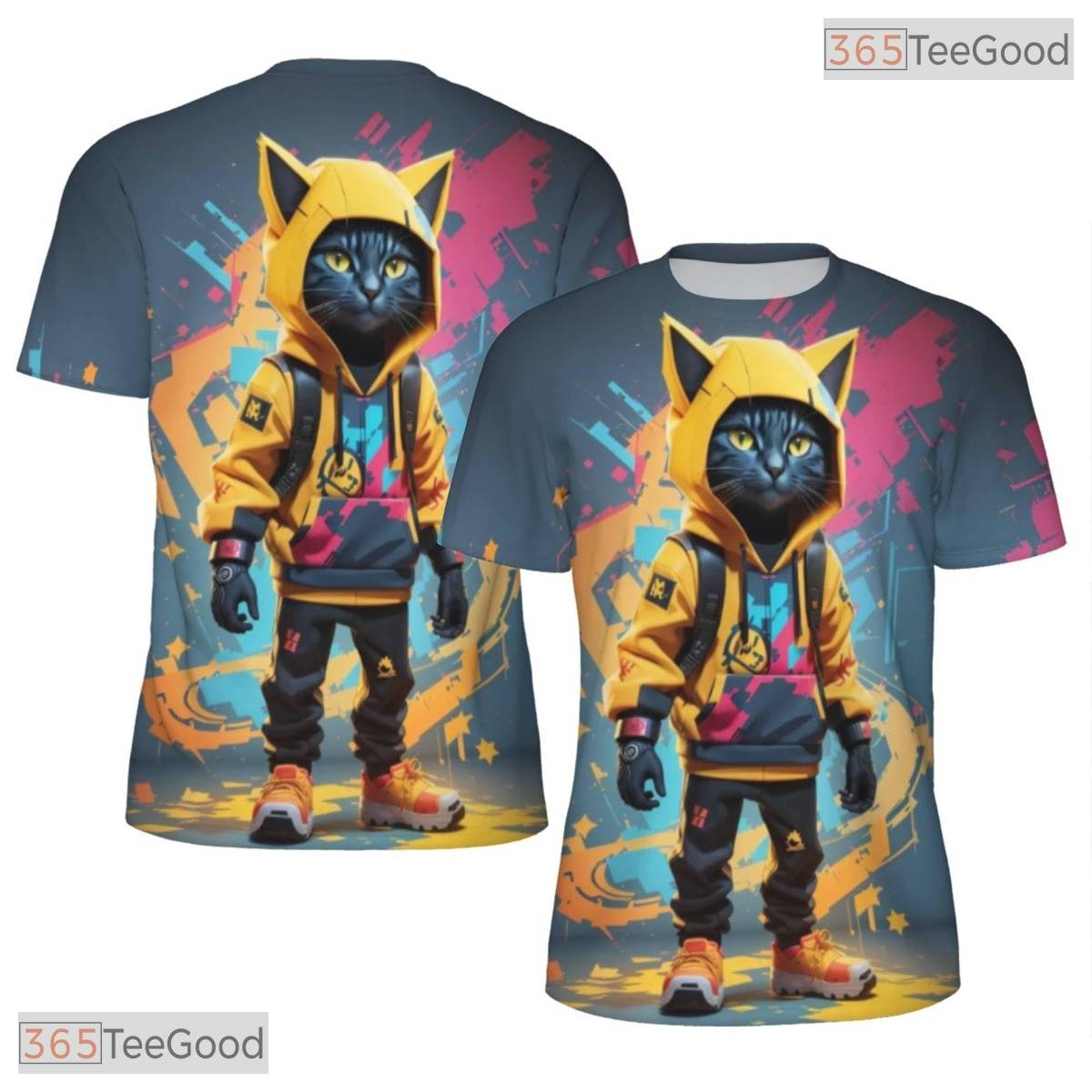 Cute Cat Urban Graffiti Art Pattern 3D Printed Casual Unisex Short Sleeve Tee