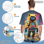 Cute Cat Urban Graffiti Art Pattern 3D Printed Casual Unisex Short Sleeve Tee