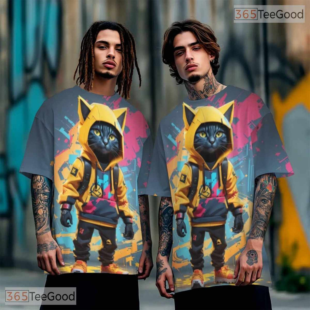Cute Cat Urban Graffiti Art Pattern 3D Printed Casual Unisex Short Sleeve Tee