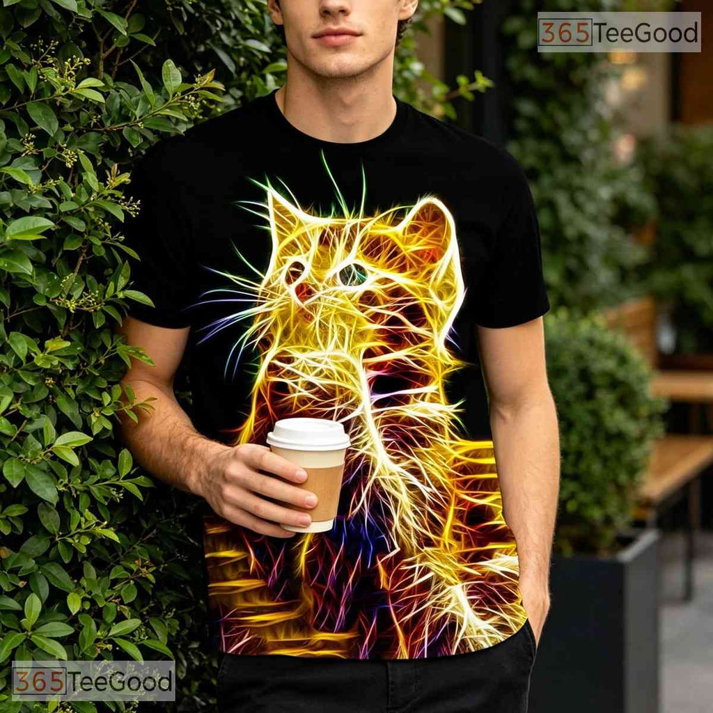 Funny Yellow Cat Animal Graphic Art Pattern 3D Printed Casual Unisex T-Shirts