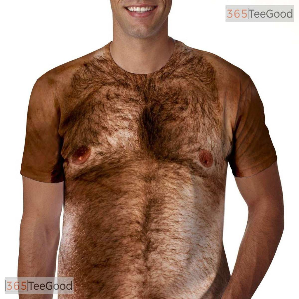 Funny Brown Hairy Chest Costume Novelty 3D Printed Casual Unisex Tee Shirt Top