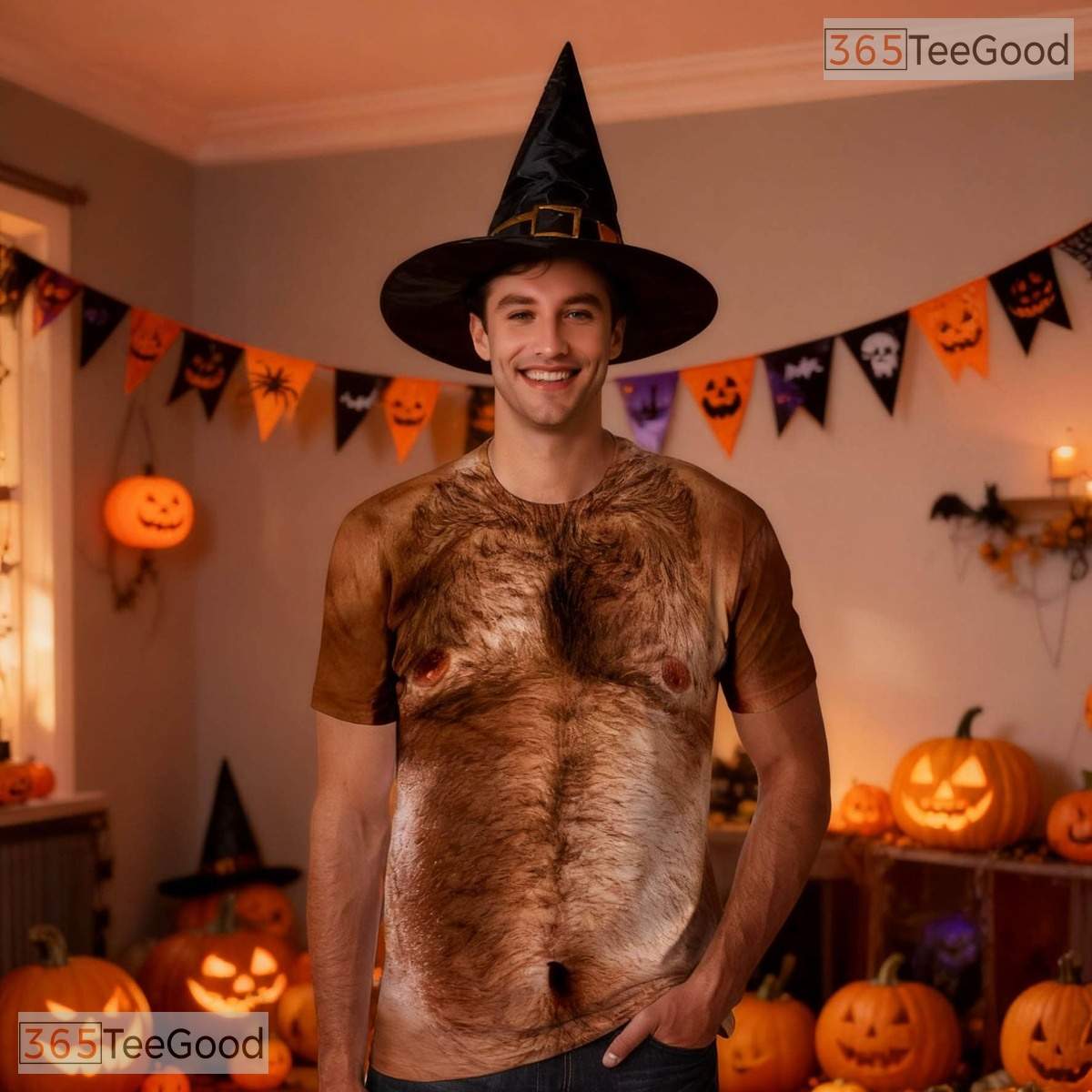 Funny Brown Hairy Chest Costume Novelty 3D Printed Casual Unisex Tee Shirt Top