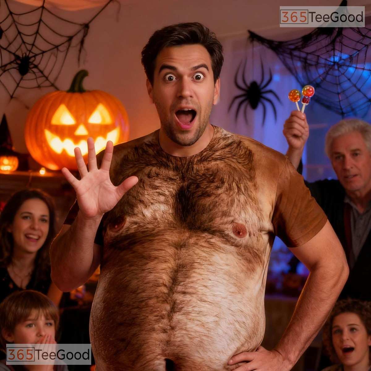 Funny Brown Hairy Chest Costume Novelty 3D Printed Casual Unisex Tee Shirt Top