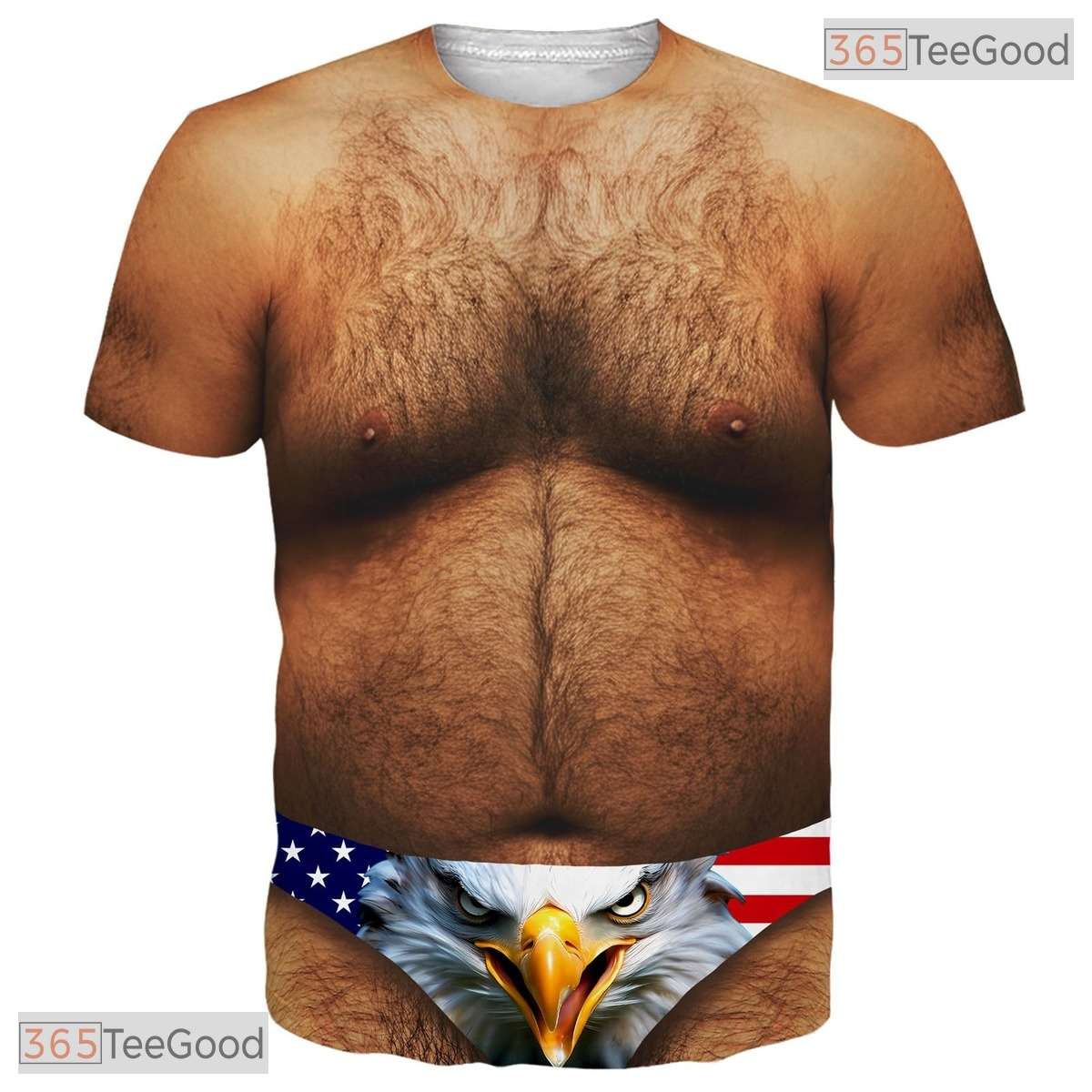 Patriotic Eagle Hairy Chest Costume Novelty 3D Printed Casual Unisex Tee Shirt