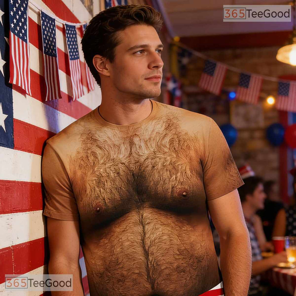 Patriotic Eagle Hairy Chest Costume Novelty 3D Printed Casual Unisex Tee Shirt