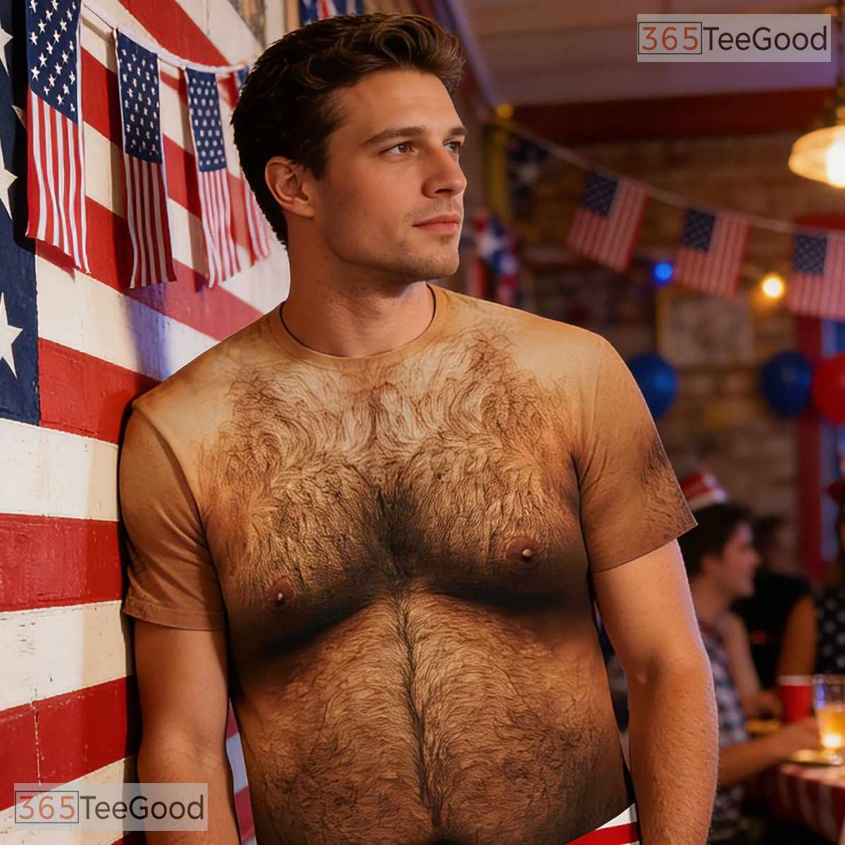 Patriotic Eagle Hairy Chest Costume Novelty 3D Printed Casual Unisex Tee Shirt