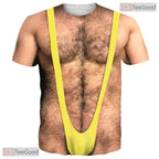 Yellow Hairy Chest Funny Fake Abs 3D Printed Novelty Casual Unisex Graphic Tee