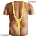 Yellow Hairy Chest Funny Fake Abs 3D Printed Novelty Casual Unisex Graphic Tee