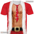 Festive Christmas Fake Abs Muscle Chest 3D Printed Casual Unisex Tee Shirts