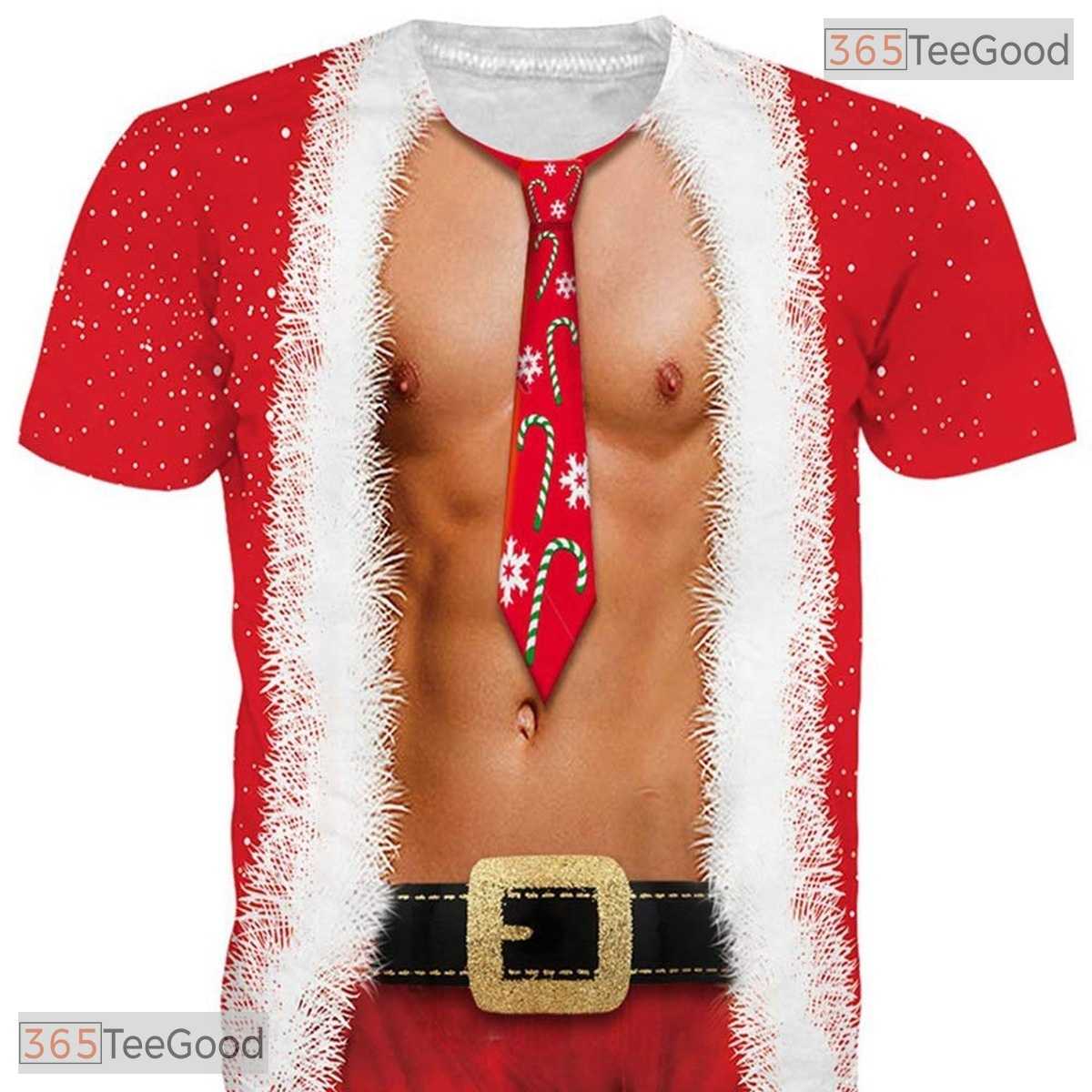 Festive Christmas Fake Abs Muscle Chest 3D Printed Casual Unisex Tee Shirts
