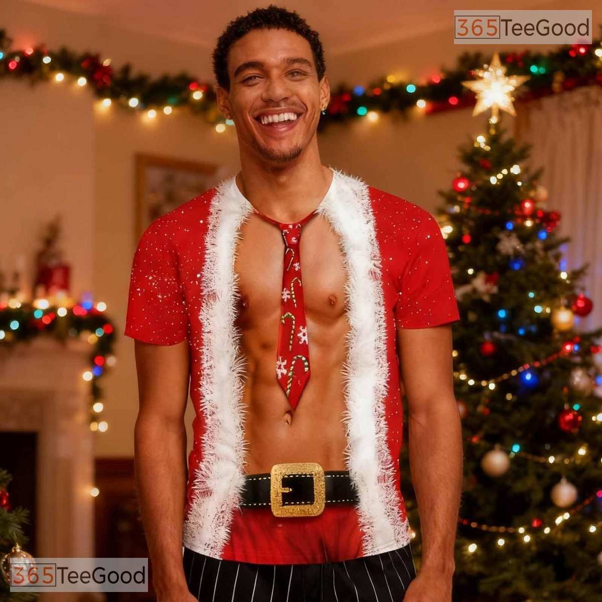 Festive Christmas Fake Abs Muscle Chest 3D Printed Casual Unisex Tee Shirts