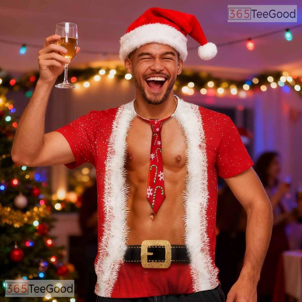 Festive Christmas Fake Abs Muscle Chest 3D Printed Casual Unisex Tee Shirts