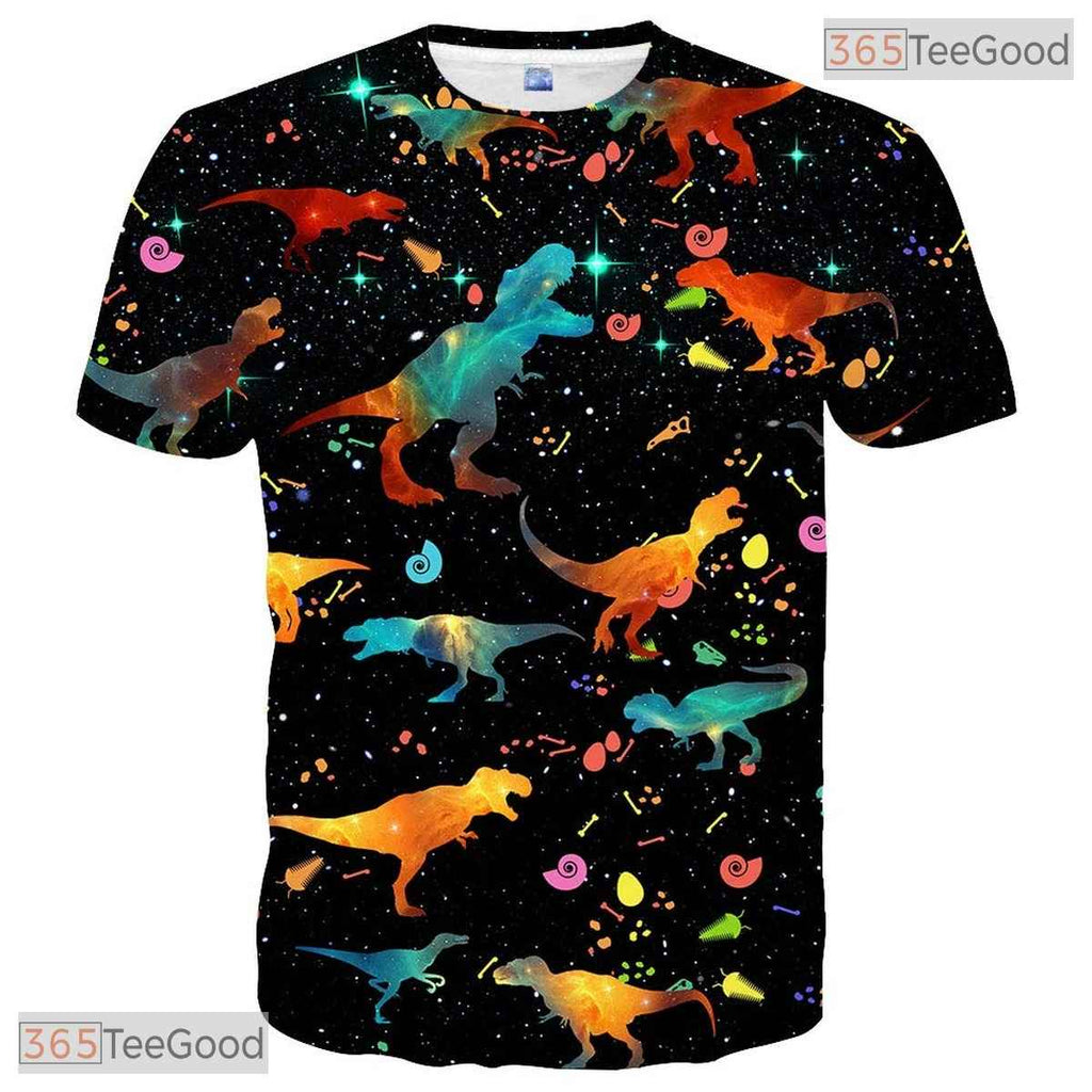 Prehistoric Galaxy Space Dinosaur 3D Printed Casual Unisex Short Sleeve Shirt