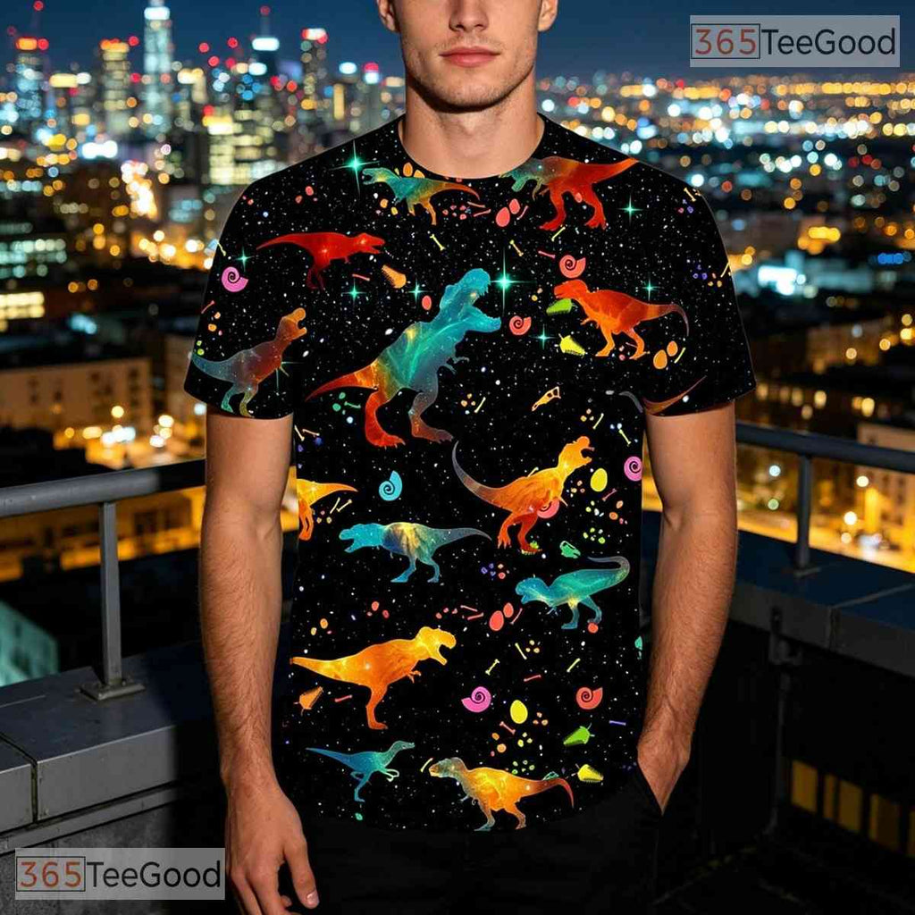 Prehistoric Galaxy Space Dinosaur 3D Printed Casual Unisex Short Sleeve Shirt