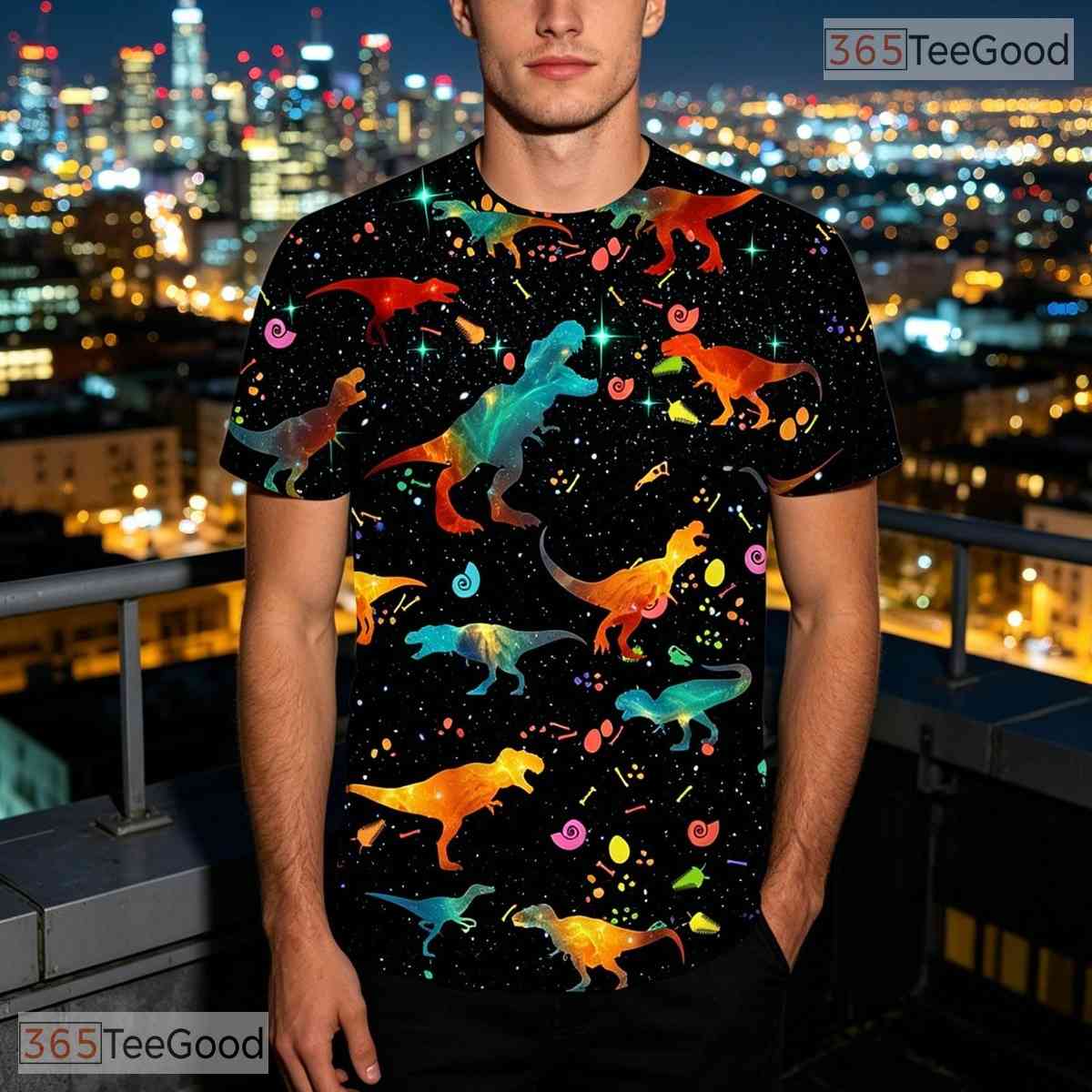 Prehistoric Galaxy Space Dinosaur 3D Printed Casual Unisex Short Sleeve Shirt