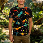 Prehistoric Galaxy Space Dinosaur 3D Printed Casual Unisex Short Sleeve Shirt