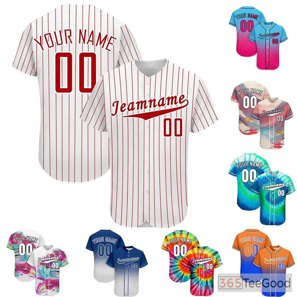 Classic Red Striped Custom Baseball Jersey Tee Personalized Unisex Sports Uniform