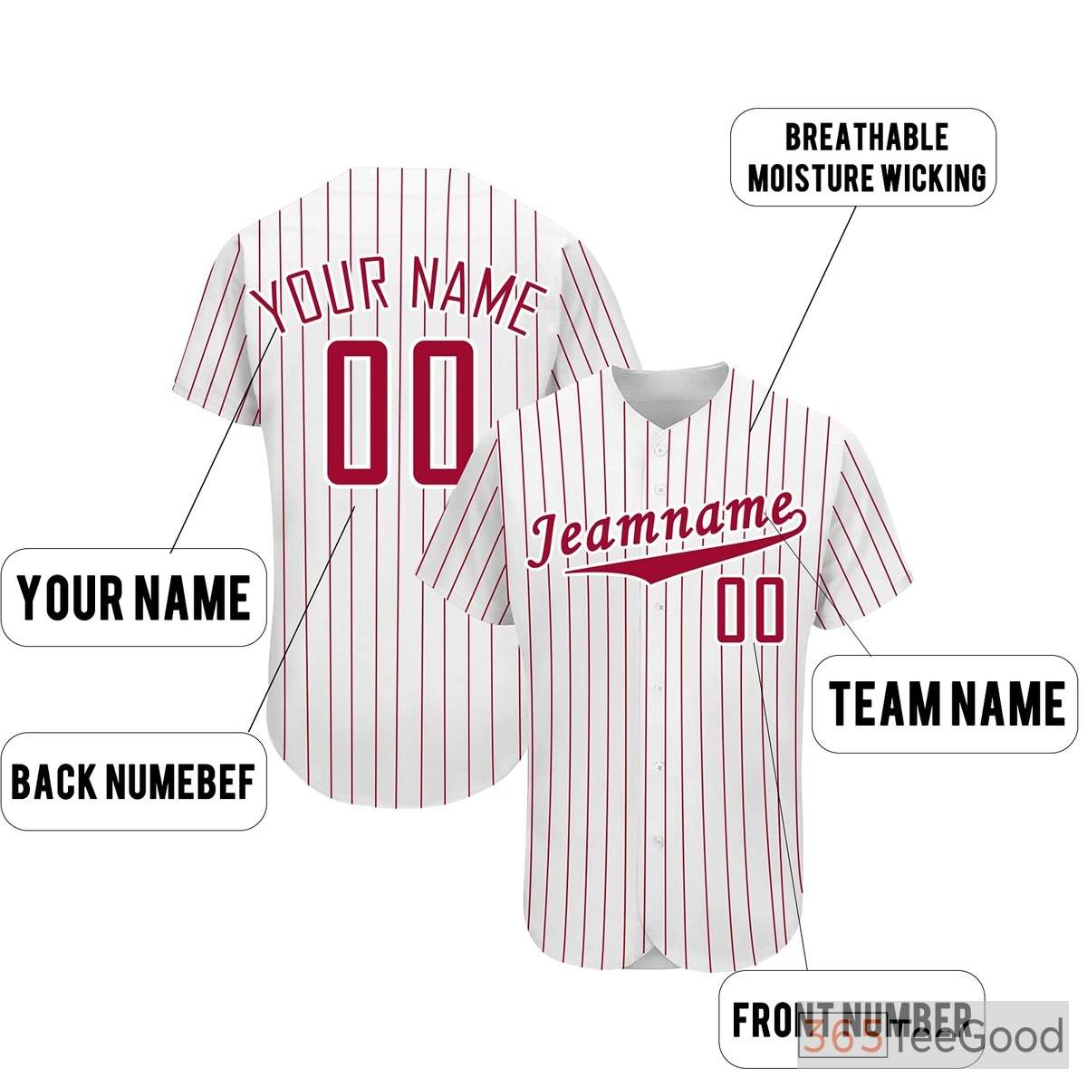 Classic Red Striped Custom Baseball Jersey Tee Personalized Unisex Sports Uniform