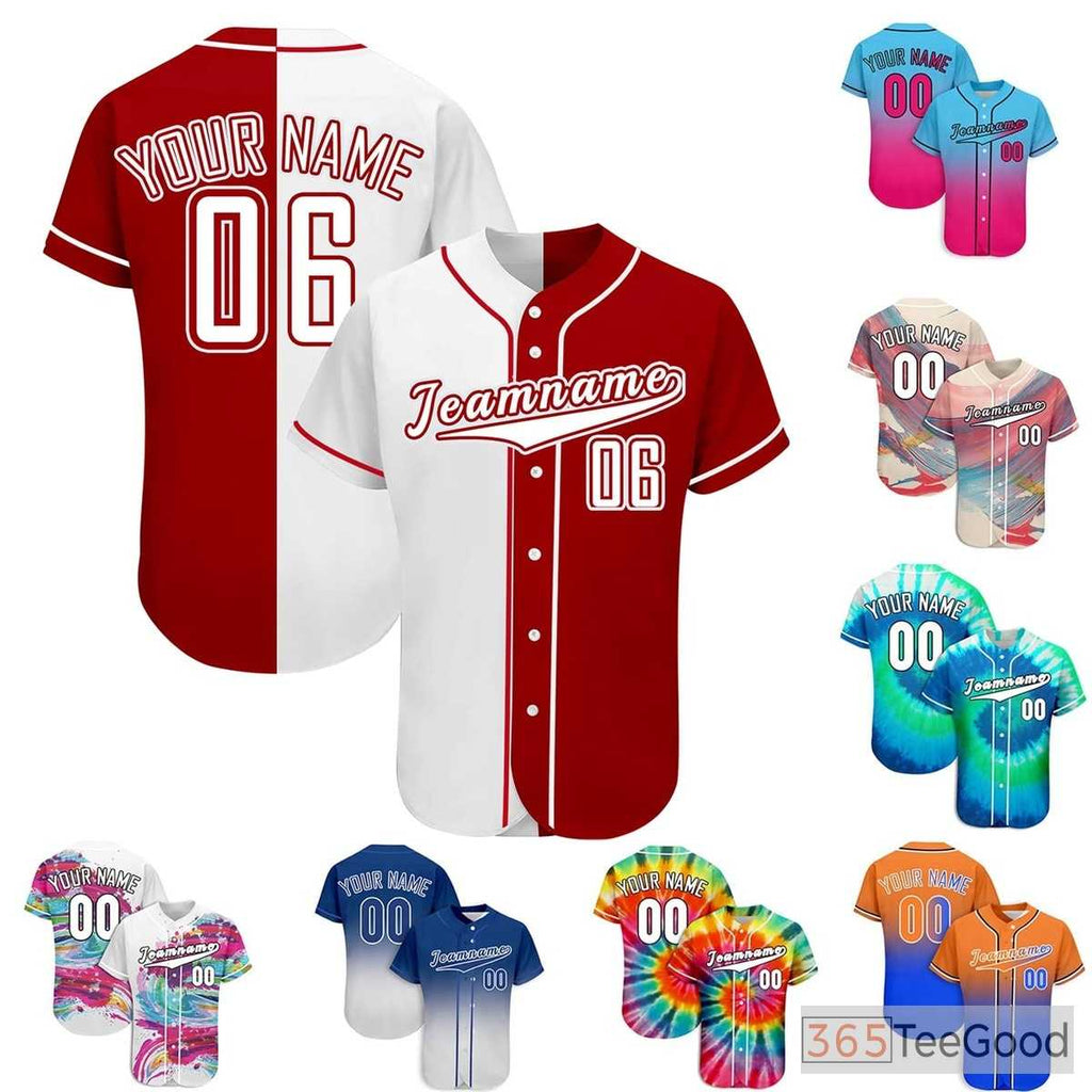 Classic Red & White Custom Baseball Jersey Button Down Personalized Unisex Sports Tee