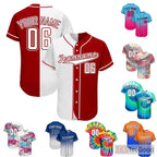 Classic Red & White Custom Baseball Jersey Button Down Personalized Unisex Sports Tee