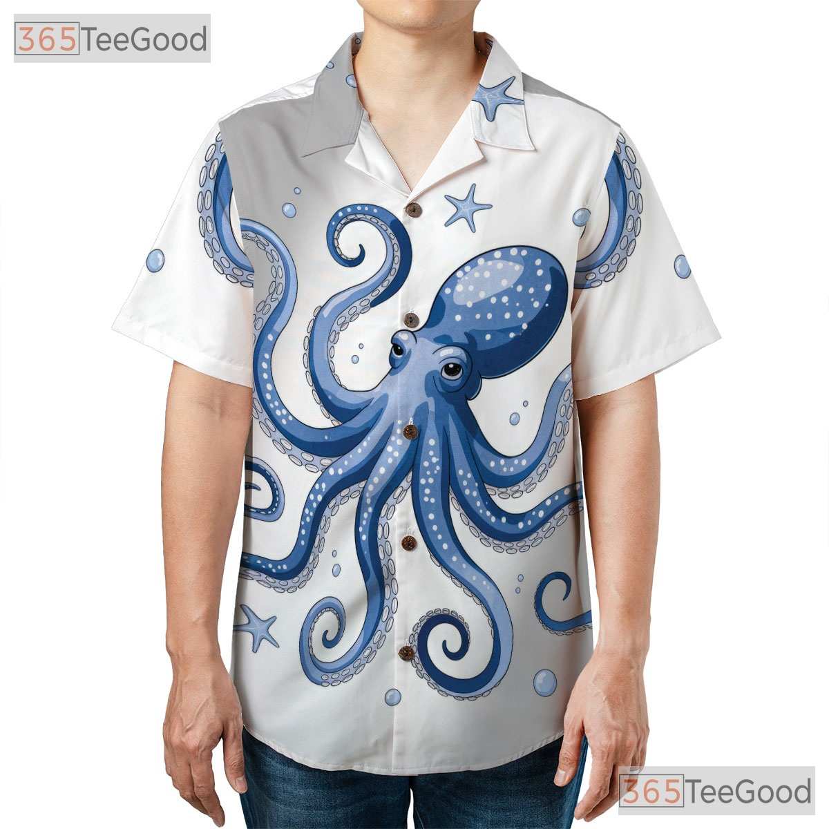Classic Vintage Octopus Hawaiian Shirt- Unisex Summer Button-Down Beach Top