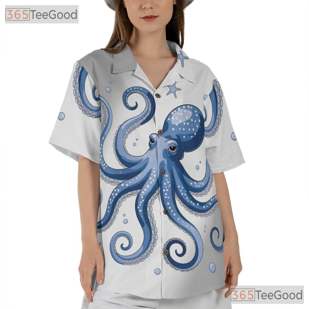 Classic Vintage Octopus Hawaiian Shirt- Unisex Summer Button-Down Beach Top