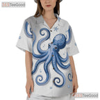 Classic Vintage Octopus Hawaiian Shirt- Unisex Summer Button-Down Beach Top