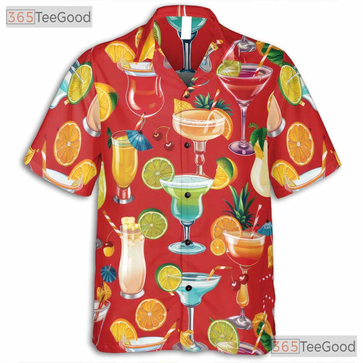 Cocktail Print Tropical Aloha Beach Party Vacation Hawaiian Tee Unisex Top