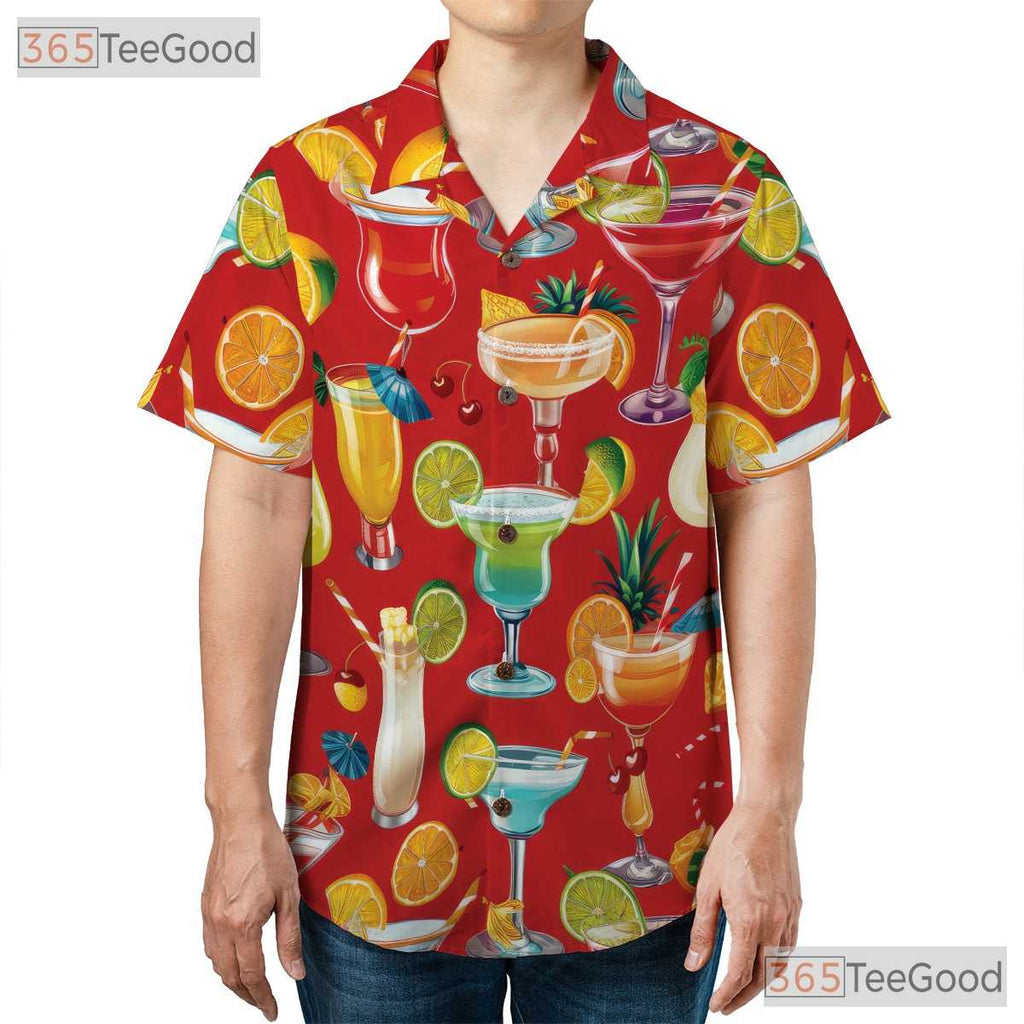 Cocktail Print Tropical Aloha Beach Party Vacation Hawaiian Tee Unisex Top