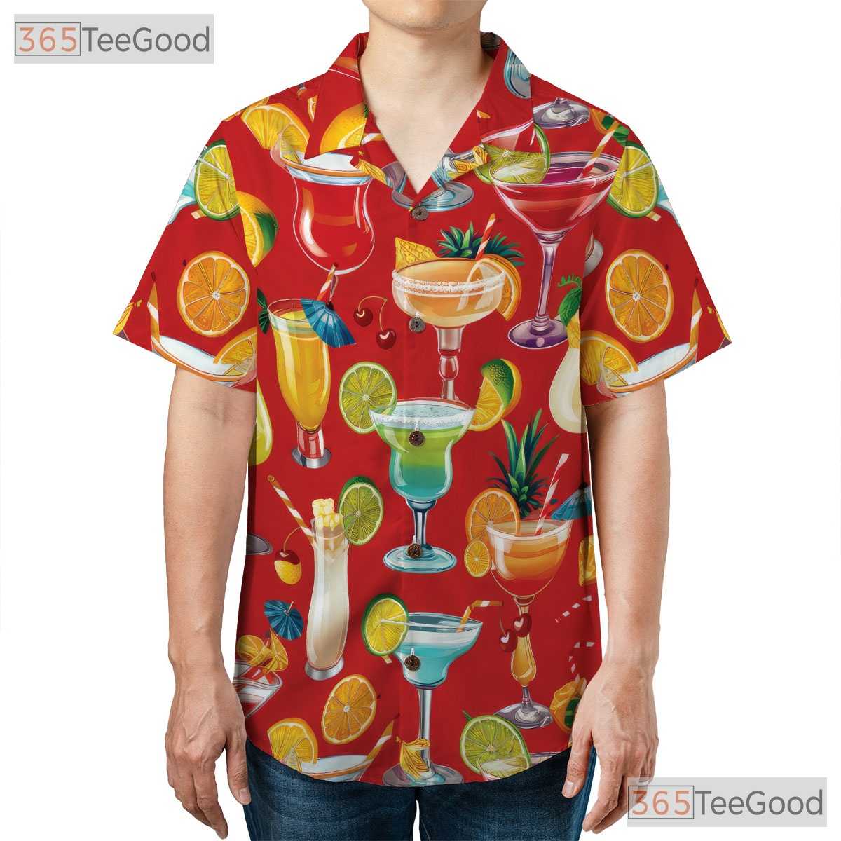Cocktail Print Tropical Aloha Beach Party Vacation Hawaiian Tee Unisex Top