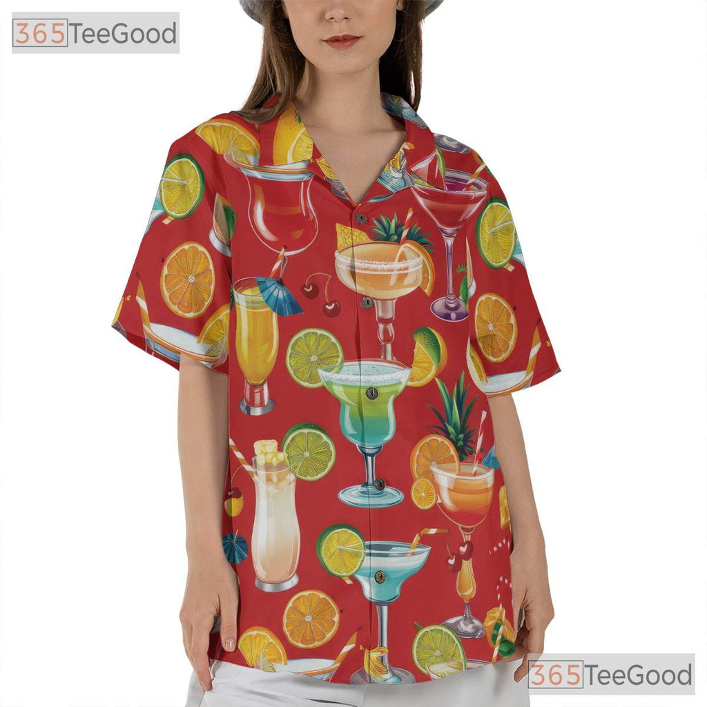 Cocktail Print Tropical Aloha Beach Party Vacation Hawaiian Tee Unisex Top