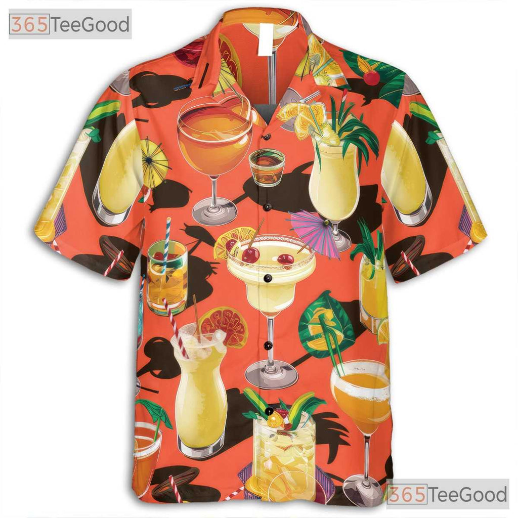 Cocktail Print Tropical Aloha Beach Vacation Party Hawaiian Shirt Unisex