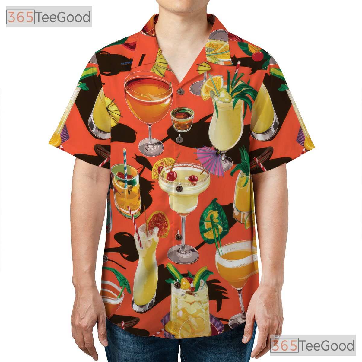 Cocktail Print Tropical Aloha Beach Vacation Party Hawaiian Shirt Unisex