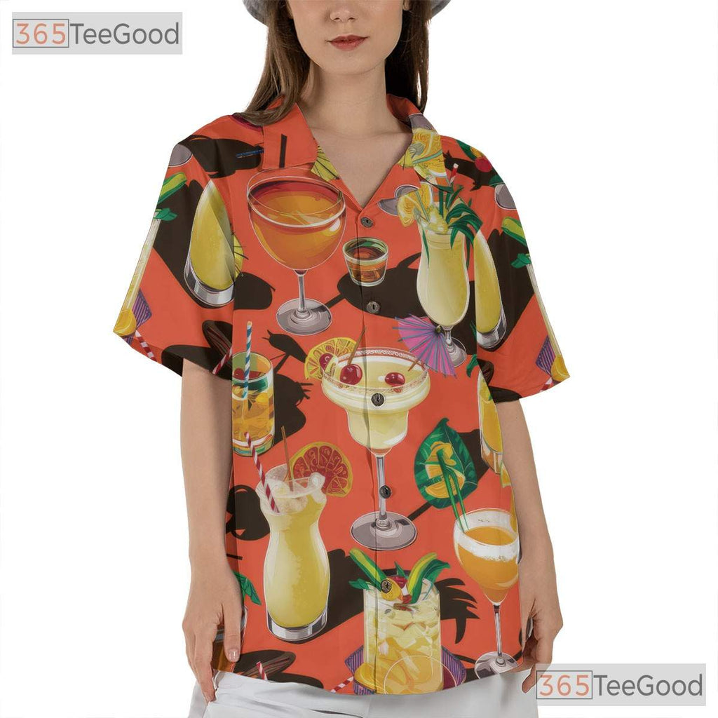 Cocktail Print Tropical Aloha Beach Vacation Party Hawaiian Shirt Unisex