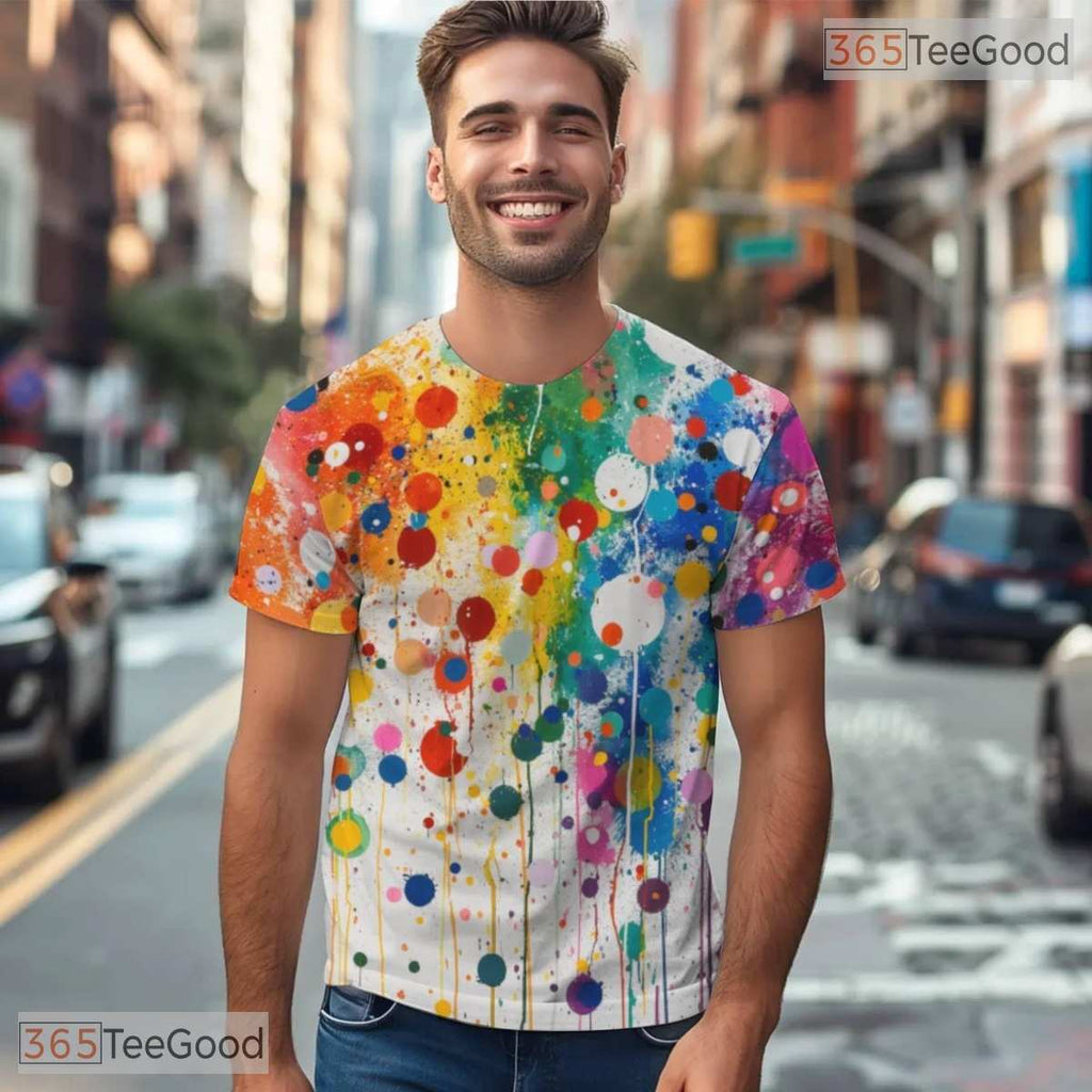 Vibrant Colorful Abstract Graphic 3D Pattern Printed Casual Unisex Tee Shirt Top