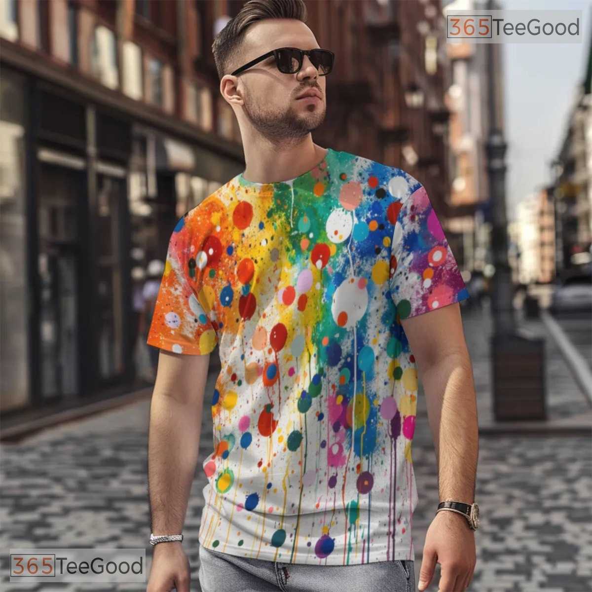 Vibrant Colorful Abstract Graphic 3D Pattern Printed Casual Unisex Tee Shirt Top