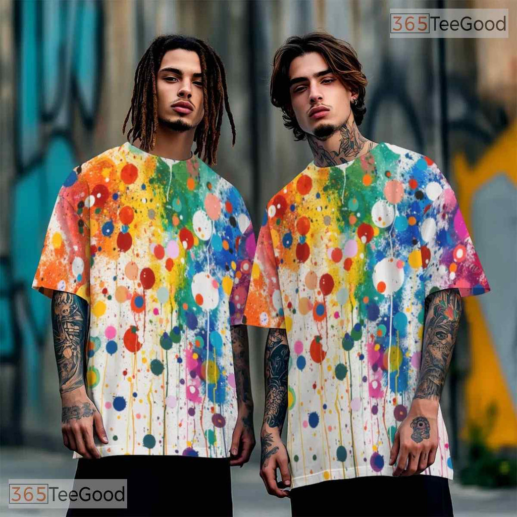 Vibrant Colorful Abstract Graphic 3D Pattern Printed Casual Unisex Tee Shirt Top