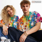 Vibrant Colorful Abstract Graphic 3D Pattern Printed Casual Unisex Tee Shirt Top