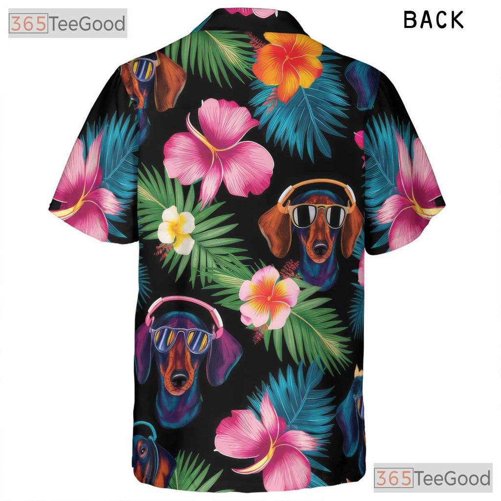 Colorful Aloha Floral Print Dachshund Dog Hawaiian Shirt Men Women Beach Top